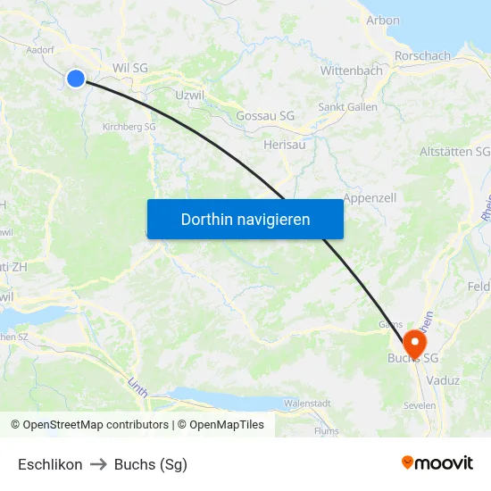 Eschlikon to Buchs (Sg) map