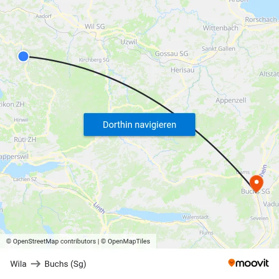 Wila to Buchs (Sg) map