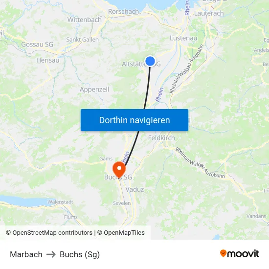 Marbach to Buchs (Sg) map