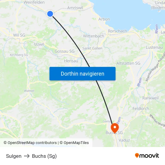 Sulgen to Buchs (Sg) map