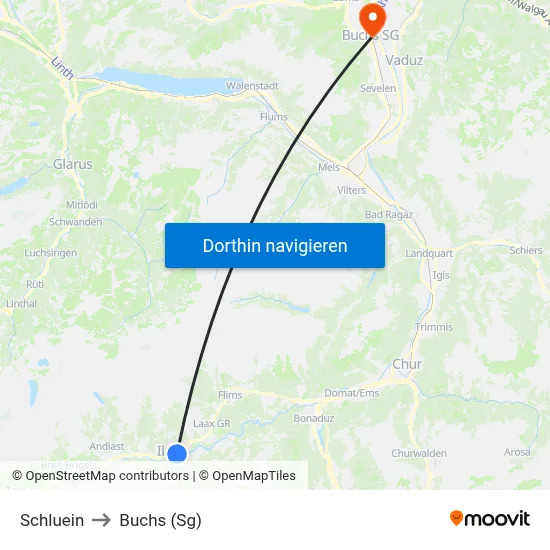 Schluein to Buchs (Sg) map