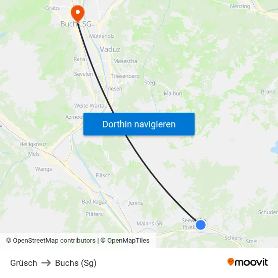 Grüsch to Buchs (Sg) map