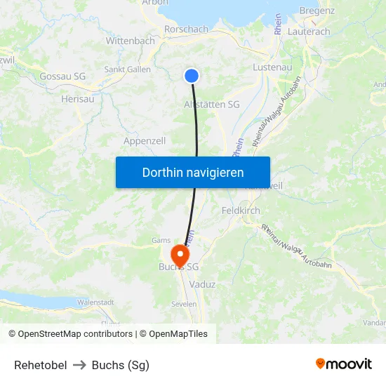 Rehetobel to Buchs (Sg) map