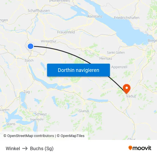Winkel to Buchs (Sg) map