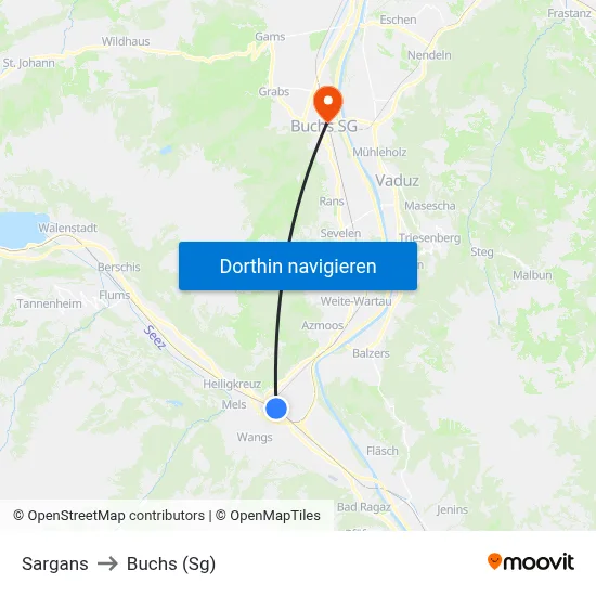 Sargans to Buchs (Sg) map