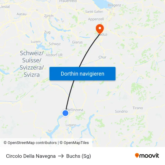 Circolo Della Navegna to Buchs (Sg) map