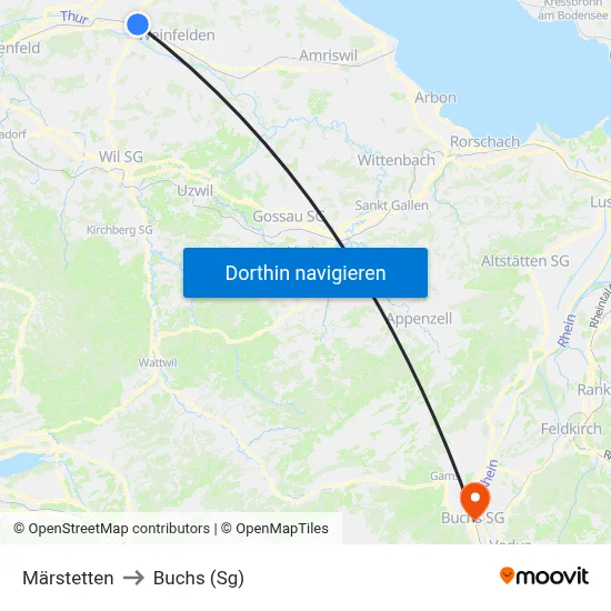 Märstetten to Buchs (Sg) map