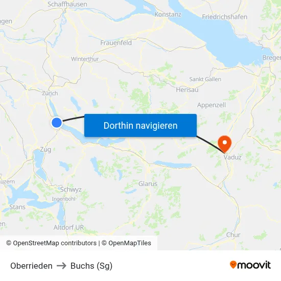 Oberrieden to Buchs (Sg) map