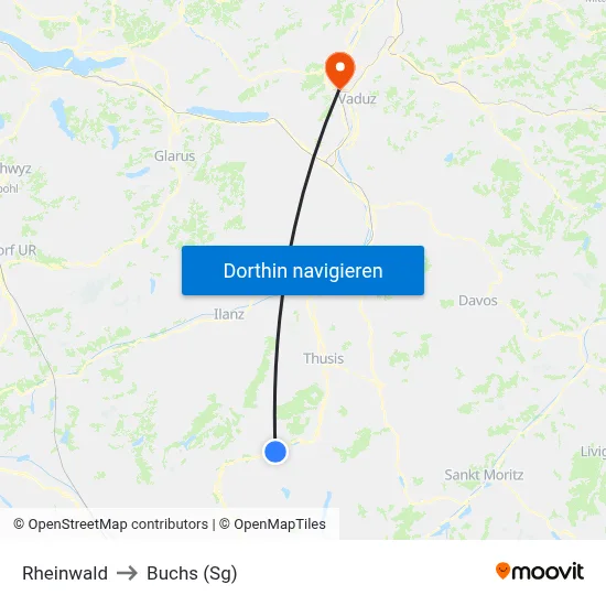Rheinwald to Buchs (Sg) map