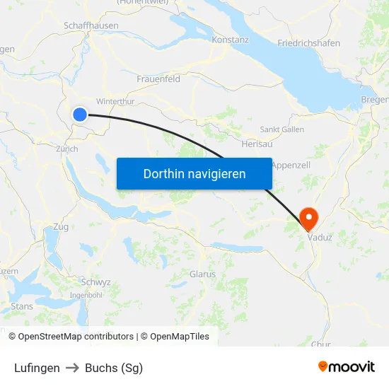 Lufingen to Buchs (Sg) map
