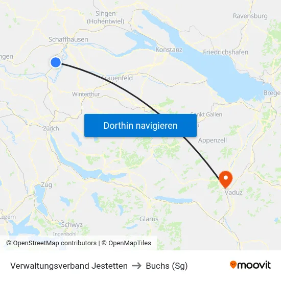 Verwaltungsverband Jestetten to Buchs (Sg) map