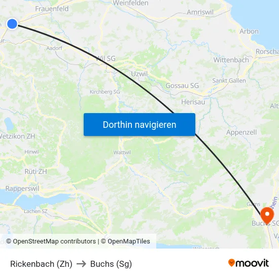 Rickenbach (Zh) to Buchs (Sg) map