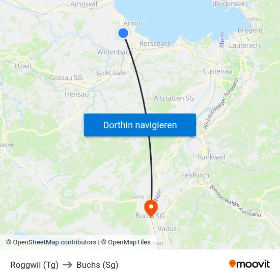 Roggwil (Tg) to Buchs (Sg) map