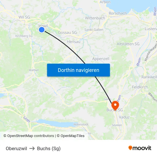 Oberuzwil to Buchs (Sg) map