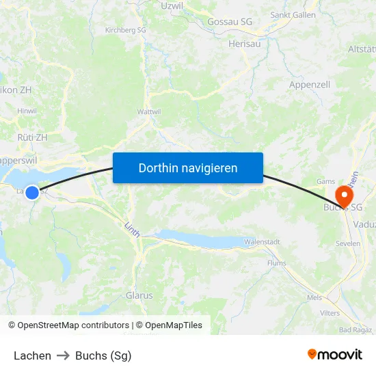 Lachen to Buchs (Sg) map
