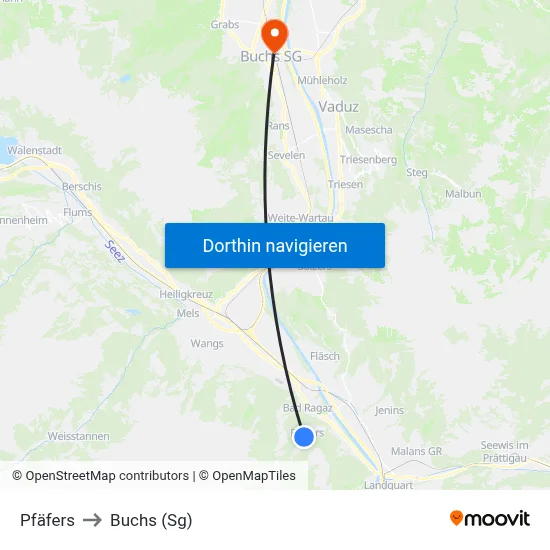 Pfäfers to Buchs (Sg) map