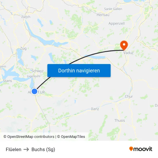 Flüelen to Buchs (Sg) map