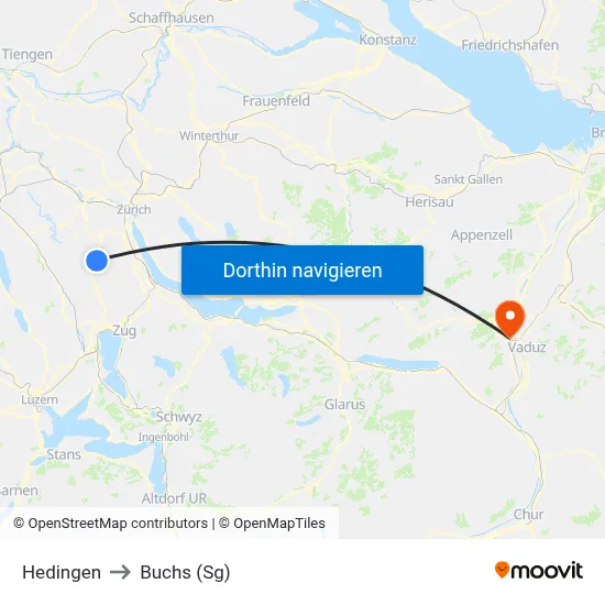 Hedingen to Buchs (Sg) map