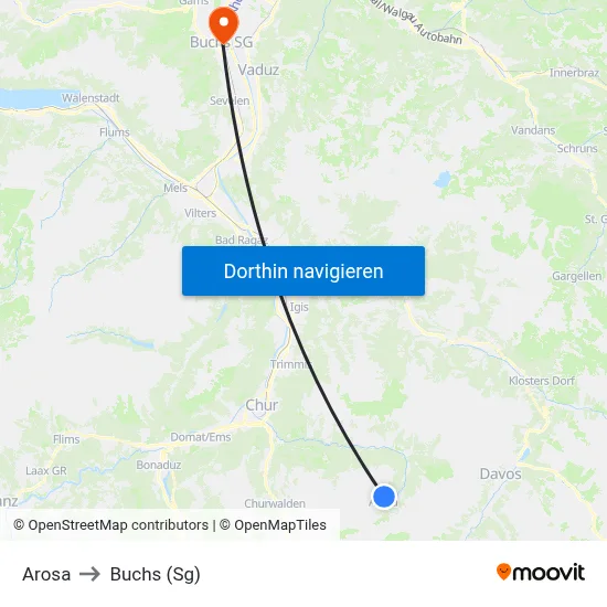 Arosa to Buchs (Sg) map