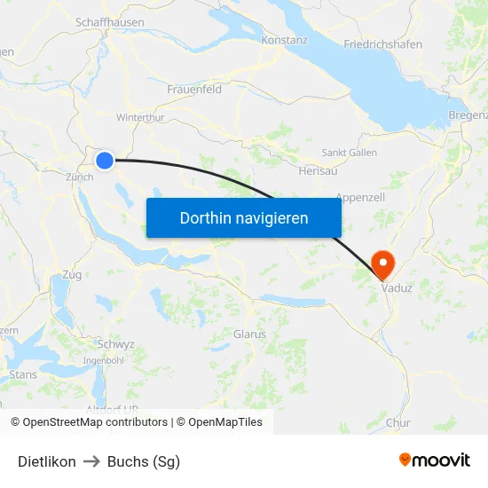 Dietlikon to Buchs (Sg) map