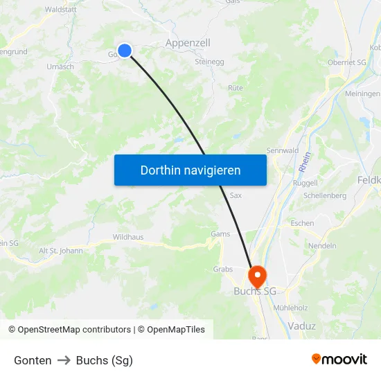Gonten to Buchs (Sg) map