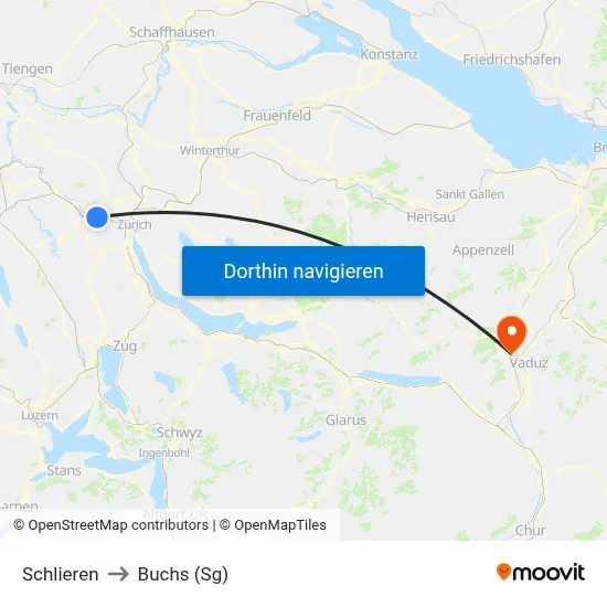 Schlieren to Buchs (Sg) map