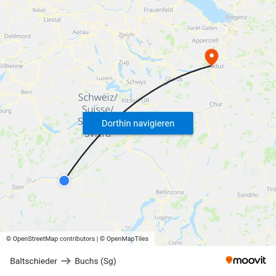 Baltschieder to Buchs (Sg) map