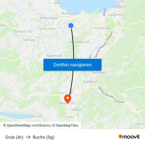 Grub (Ar) to Buchs (Sg) map