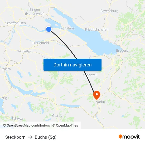 Steckborn to Buchs (Sg) map