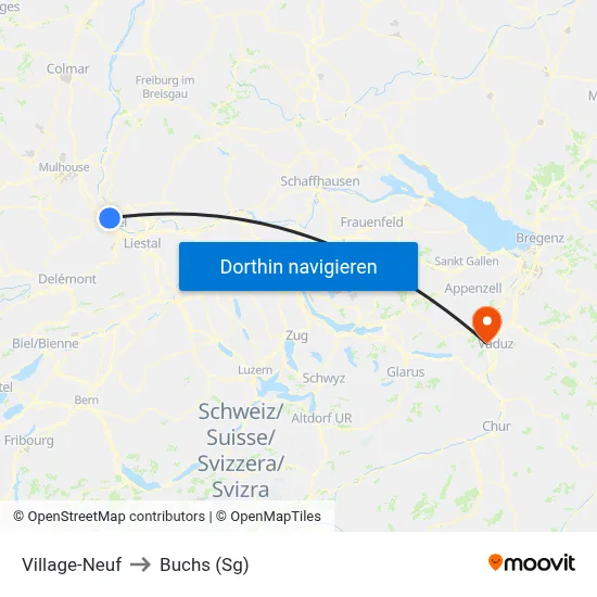 Village-Neuf to Buchs (Sg) map