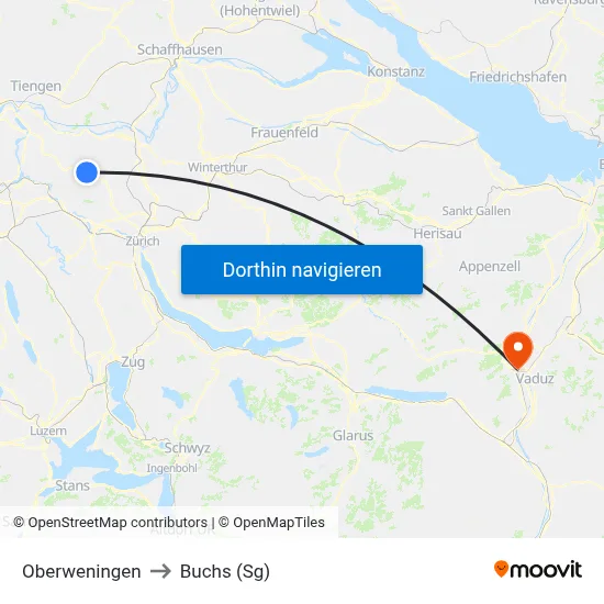 Oberweningen to Buchs (Sg) map