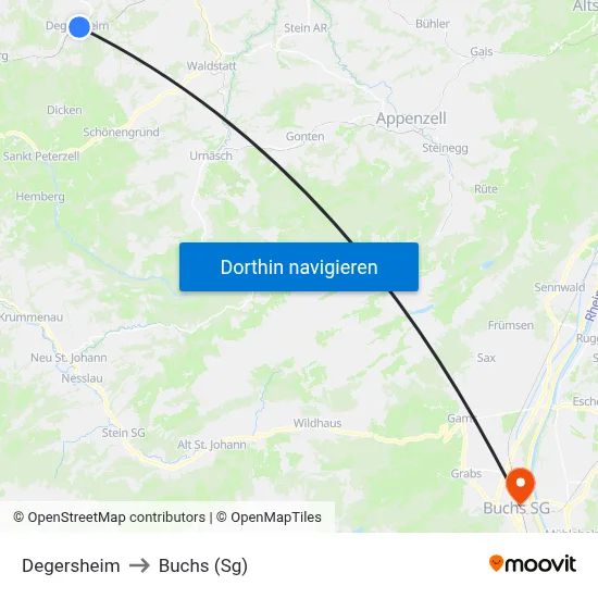 Degersheim to Buchs (Sg) map