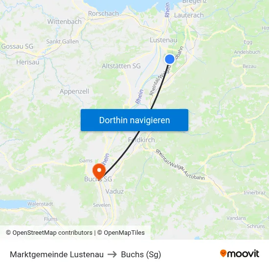 Marktgemeinde Lustenau to Buchs (Sg) map
