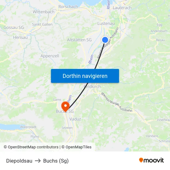 Diepoldsau to Buchs (Sg) map