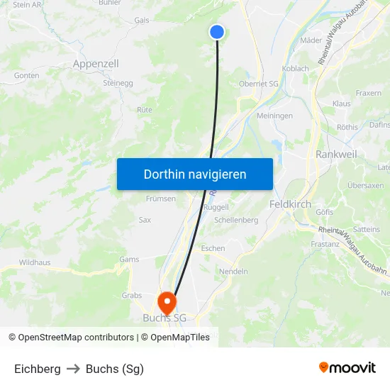 Eichberg to Buchs (Sg) map