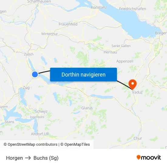 Horgen to Buchs (Sg) map