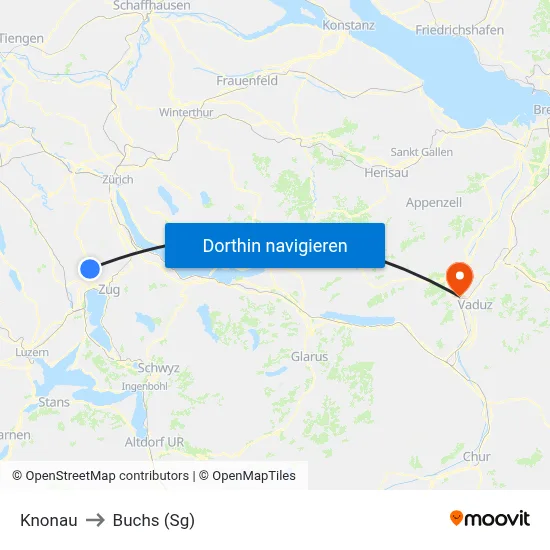 Knonau to Buchs (Sg) map