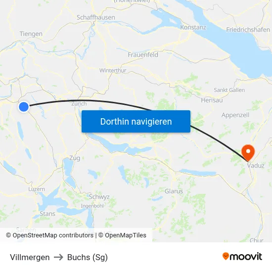 Villmergen to Buchs (Sg) map