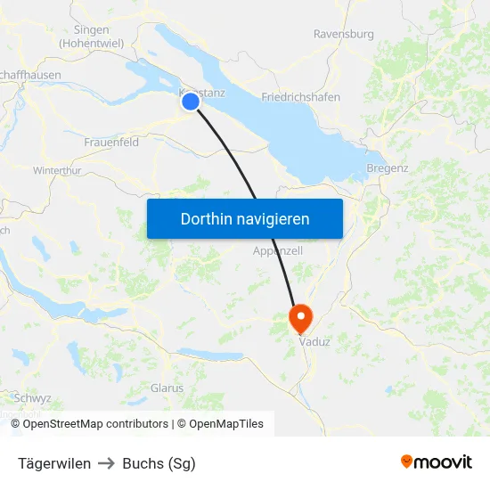 Tägerwilen to Buchs (Sg) map