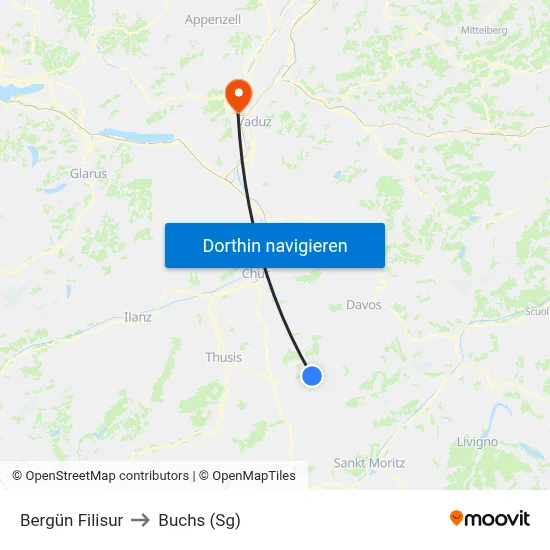 Bergün Filisur to Buchs (Sg) map