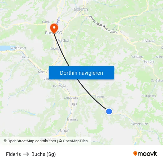 Fideris to Buchs (Sg) map