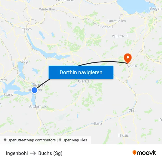 Ingenbohl to Buchs (Sg) map