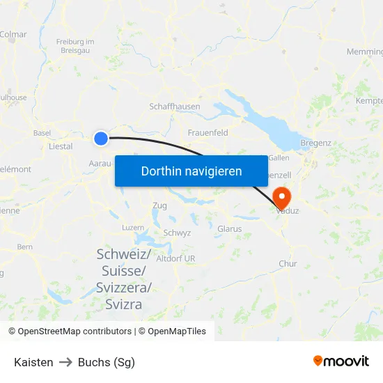 Kaisten to Buchs (Sg) map