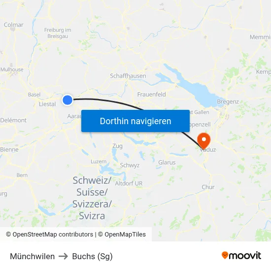 Münchwilen to Buchs (Sg) map