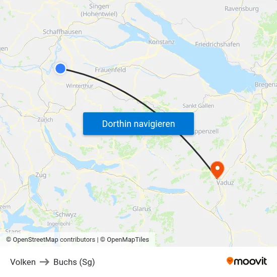 Volken to Buchs (Sg) map