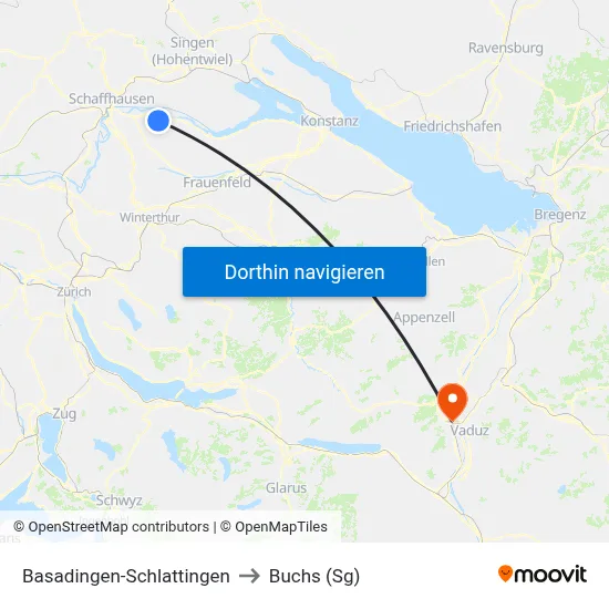 Basadingen-Schlattingen to Buchs (Sg) map