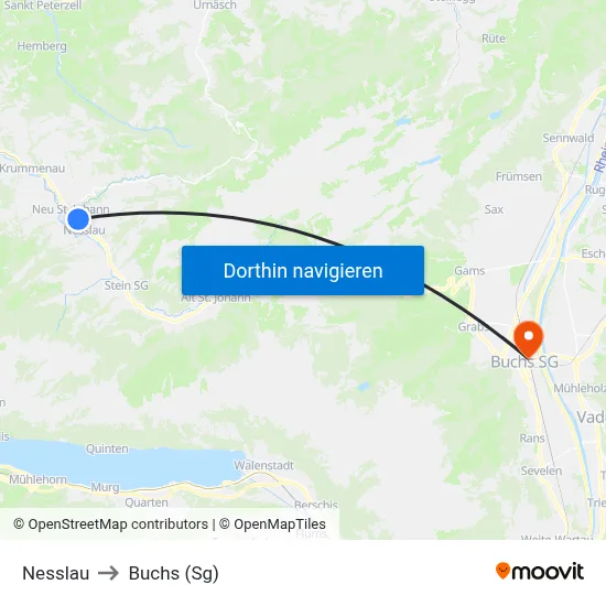 Nesslau to Buchs (Sg) map