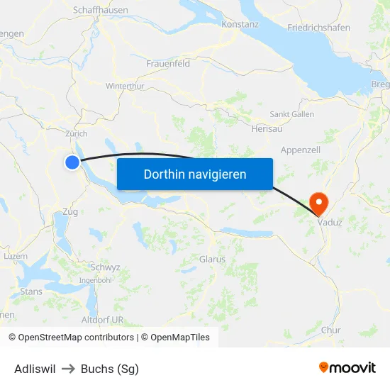 Adliswil to Buchs (Sg) map