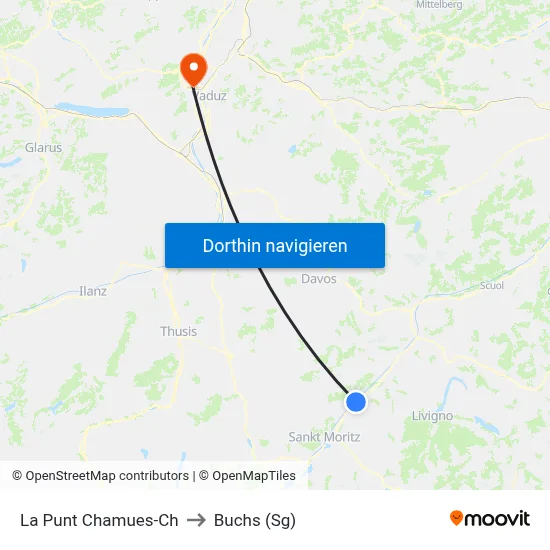 La Punt Chamues-Ch to Buchs (Sg) map
