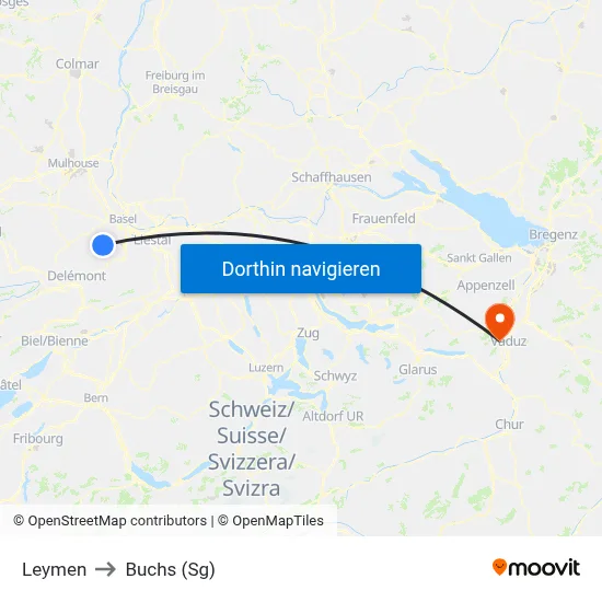 Leymen to Buchs (Sg) map